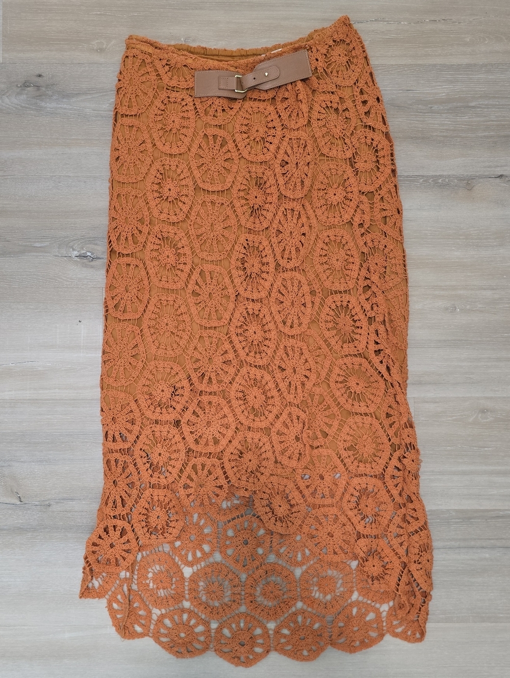 Soft Surroundings Rust Crochet Maxi Skirt with Belt